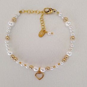 Love Pearls armb�nd med guld hjerte
