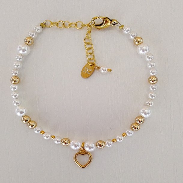 Love Pearls armbnd med guld hjerte