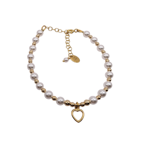 Love Pearls armb�nd med guld hjerte og shell perler