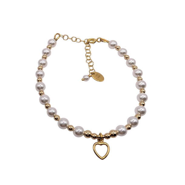 Love Pearls armbnd med guld hjerte og shell perler