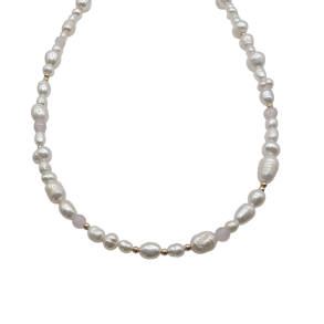 Frigga Halsk�de med Ferskvands perler og Rosakvarts